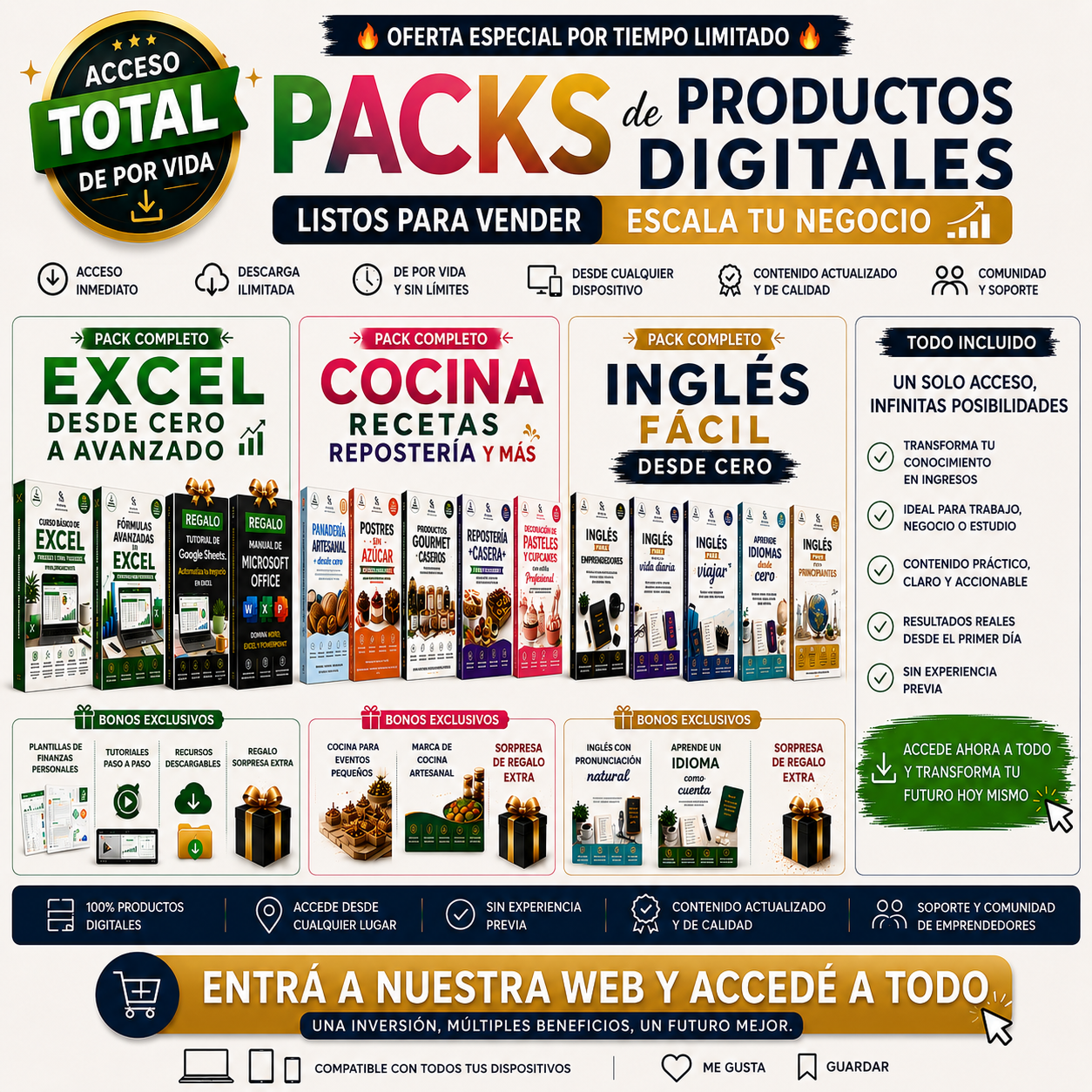 PACK COMPLETO EXCEL INGLÉS COCINA Y MÁS
